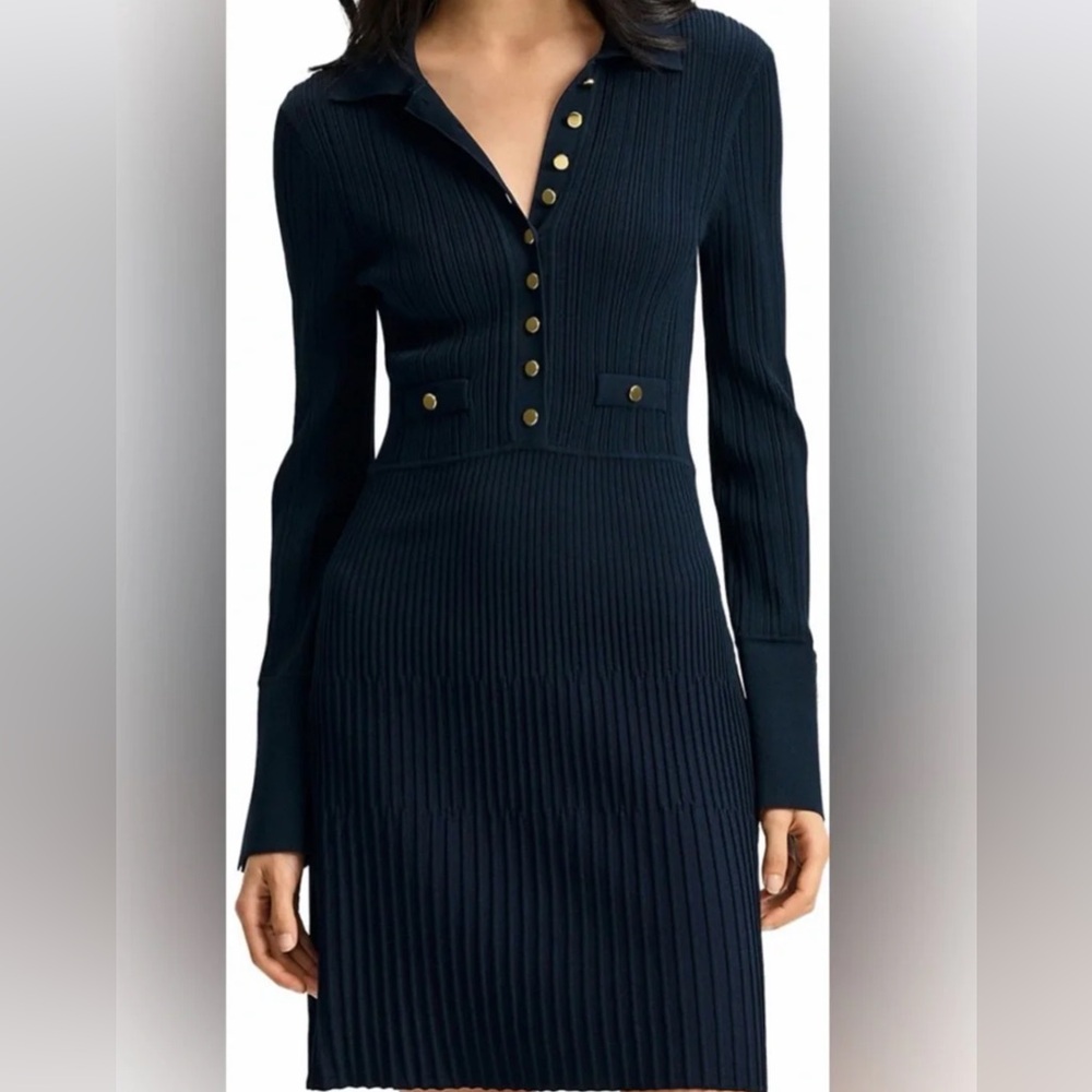 Veronica Beard Slim Sleeve Lauper Dress in Navy Sz S